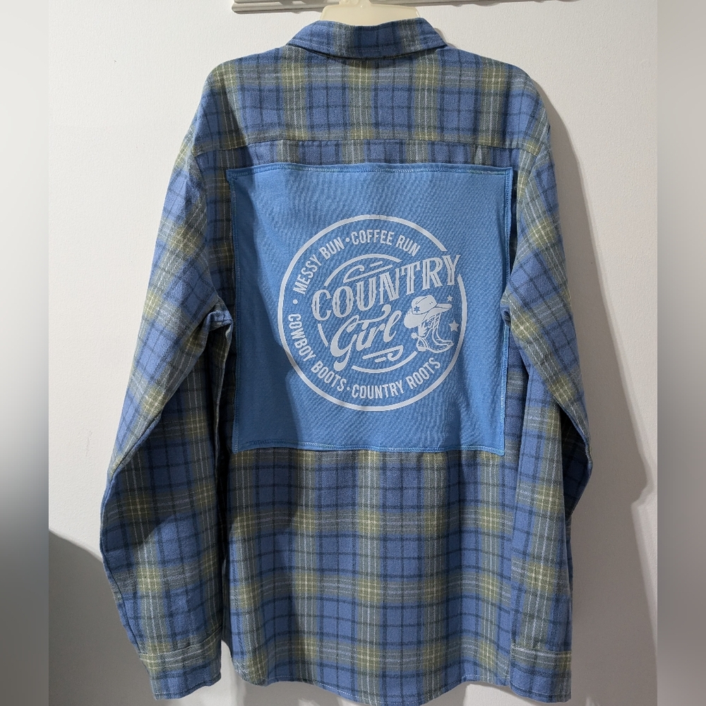 Country Girl Upcycled Flannel Plaid Shirt Hand Crafted